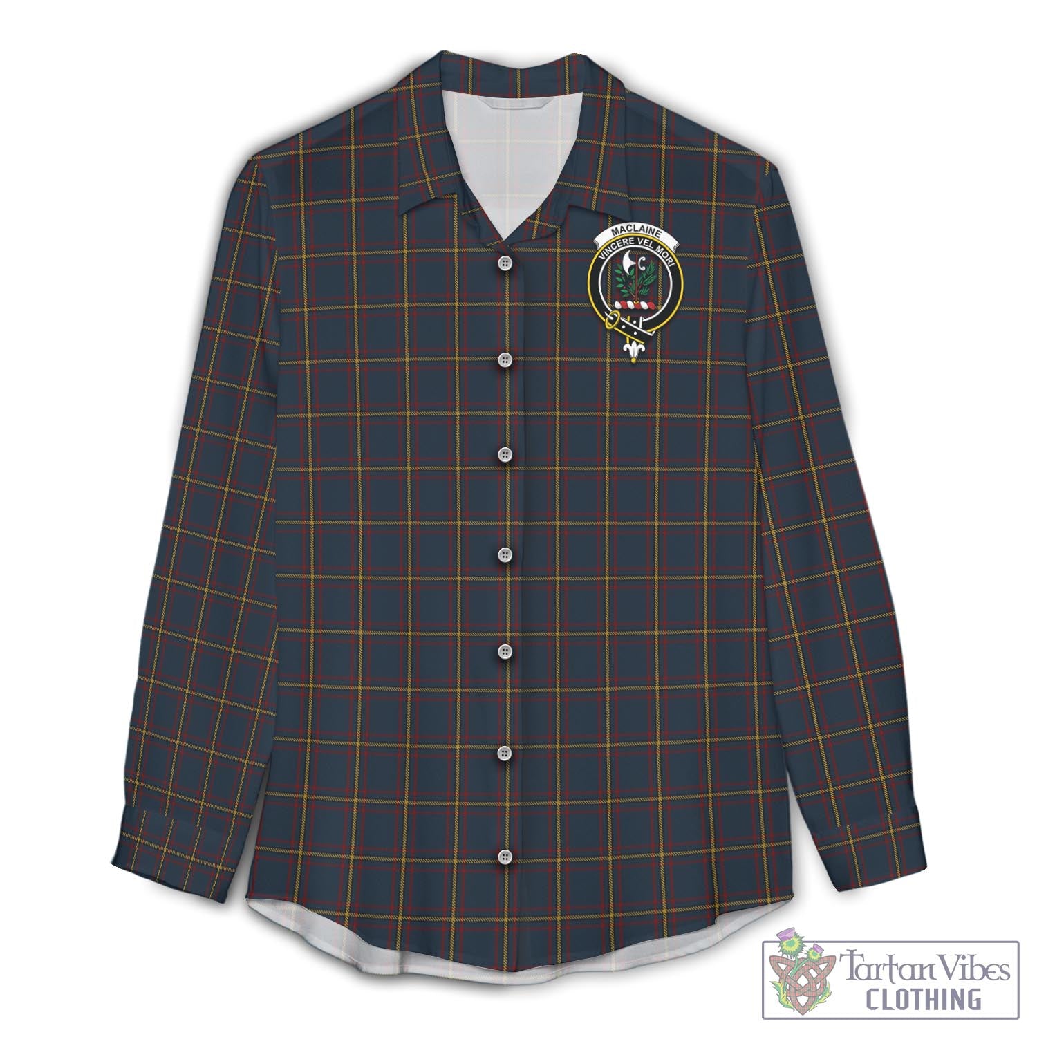 Tartan Vibes Clothing MacLaine of Lochbuie Hunting Tartan Womens Casual Shirt with Family Crest