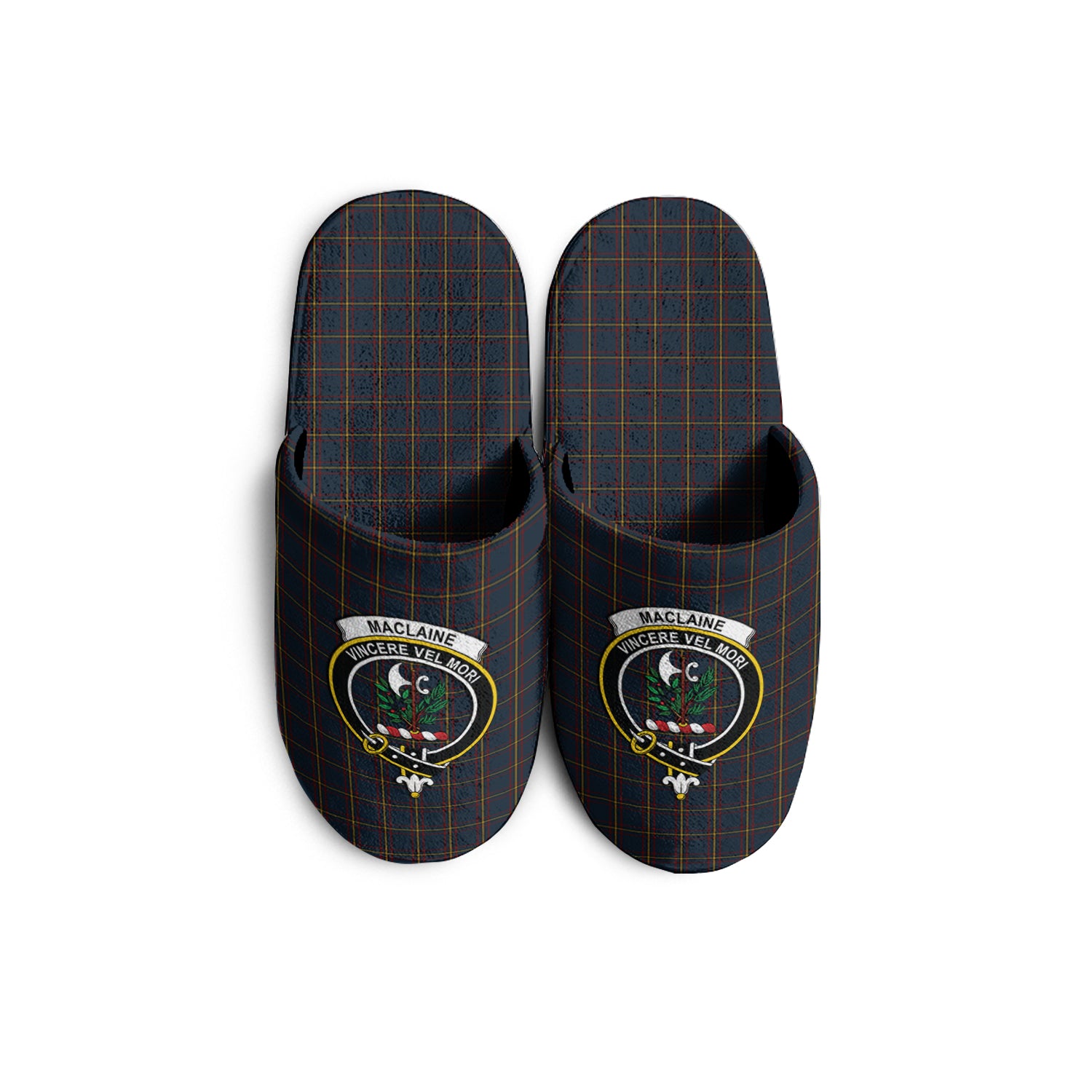 MacLaine of Lochbuie Hunting Tartan Home Slippers with Family Crest - Tartanvibesclothing