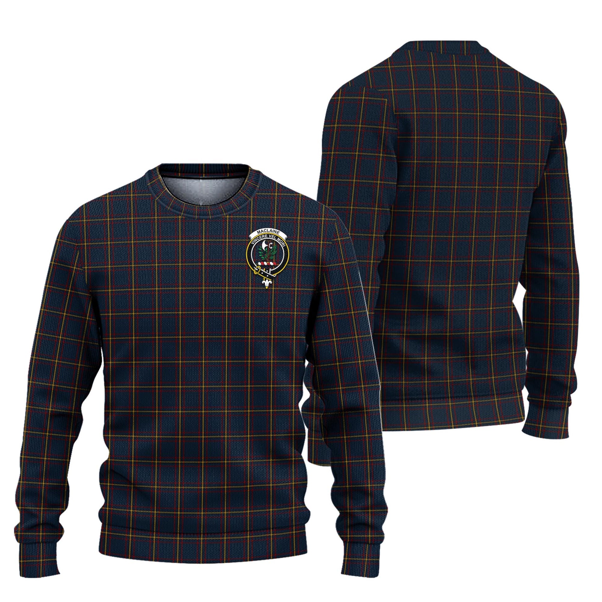 MacLaine of Lochbuie Hunting Tartan Knitted Sweater with Family Crest Unisex - Tartanvibesclothing