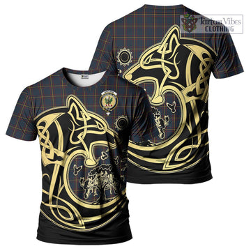 MacLaine of Lochbuie Hunting Tartan T-Shirt with Family Crest Celtic Wolf Style