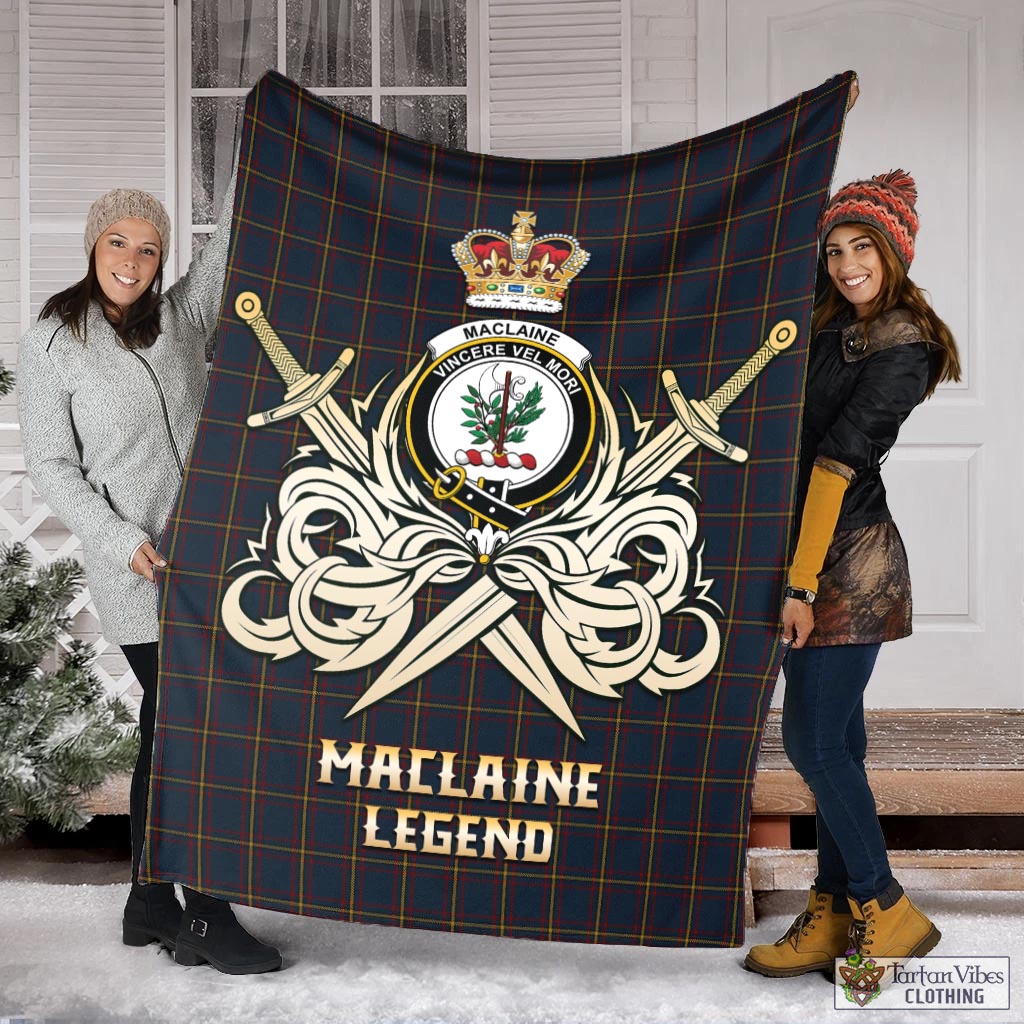 Tartan Vibes Clothing MacLaine of Lochbuie Hunting Tartan Blanket with Clan Crest and the Golden Sword of Courageous Legacy