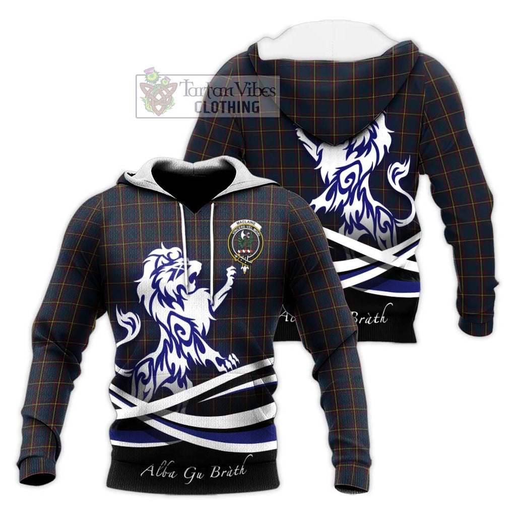 MacLaine of Lochbuie Hunting Tartan Knitted Hoodie with Alba Gu Brath Regal Lion Emblem Unisex Knitted Pullover Hoodie - Tartanvibesclothing Shop