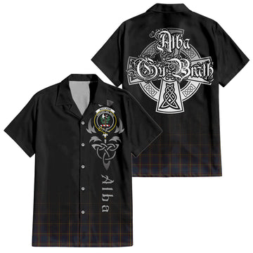 MacLaine of Lochbuie Hunting Tartan Short Sleeve Button Up Shirt Featuring Alba Gu Brath Family Crest Celtic Inspired