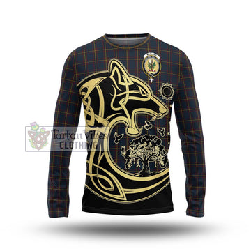 MacLaine of Lochbuie Hunting Tartan Long Sleeve T-Shirt with Family Crest Celtic Wolf Style