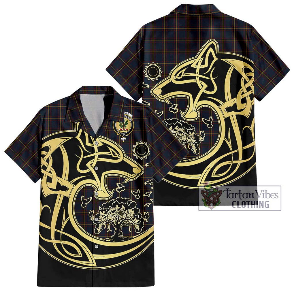 MacLaine of Lochbuie Hunting Tartan Short Sleeve Button Shirt with Family Crest Celtic Wolf Style Kid - Tartan Vibes Clothing