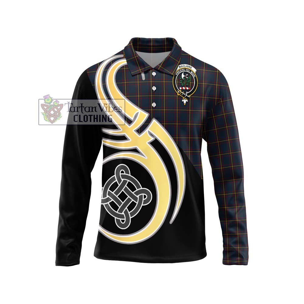 MacLaine of Lochbuie Hunting Tartan Long Sleeve Polo Shirt with Family Crest and Celtic Symbol Style Unisex - Tartan Vibes Clothing