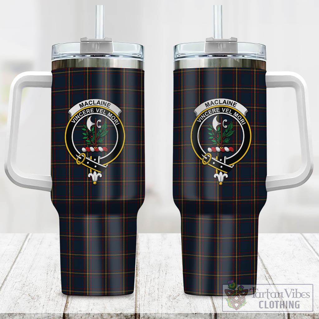 Tartan Vibes Clothing MacLaine of Lochbuie Hunting Tartan and Family Crest Tumbler with Handle