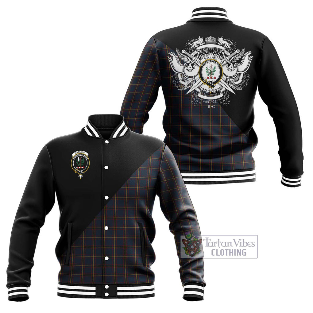 MacLaine of Lochbuie Hunting Tartan Baseball Jacket with Family Crest and Military Logo Style Unisex - Tartanvibesclothing Shop