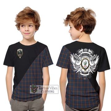 MacLaine of Lochbuie Hunting Tartan Kid T-Shirt with Family Crest and Military Logo Style