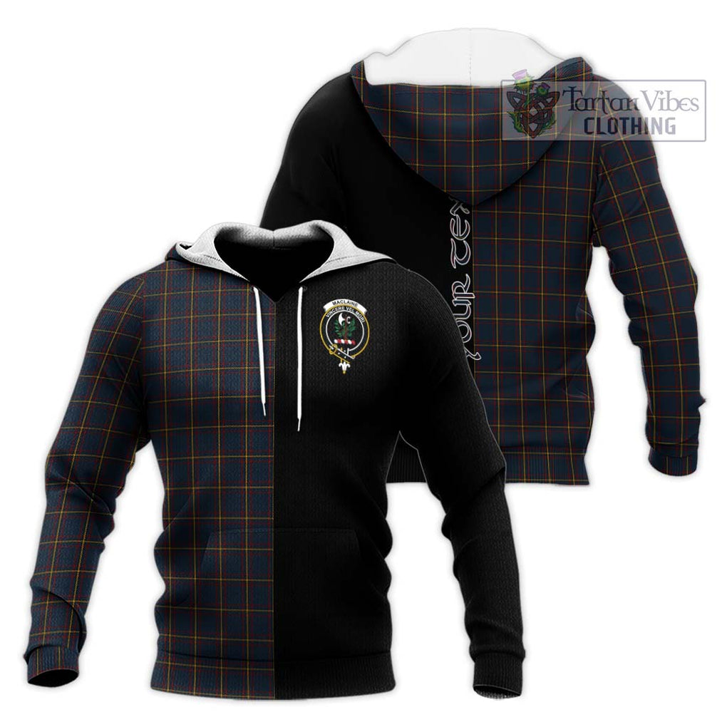 MacLaine of Lochbuie Hunting Tartan Knitted Hoodie with Family Crest and Half Of Me Style Unisex Knitted Pullover Hoodie - Tartanvibesclothing Shop