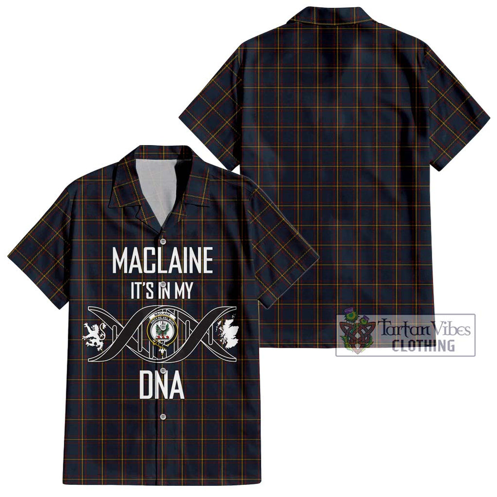 MacLaine of Lochbuie Hunting Tartan Short Sleeve Button Shirt with Family Crest DNA In Me Style Kid - Tartanvibesclothing Shop