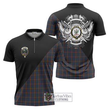 MacLaine of Lochbuie Hunting Tartan Zipper Polo Shirt with Family Crest and Military Logo Style