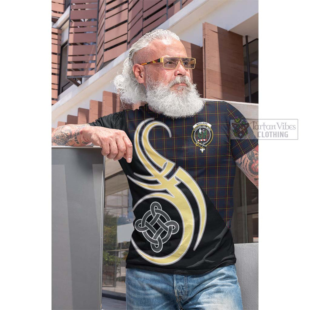 Tartan Vibes Clothing MacLaine of Lochbuie Hunting Tartan Cotton T-shirt with Family Crest and Celtic Symbol Style