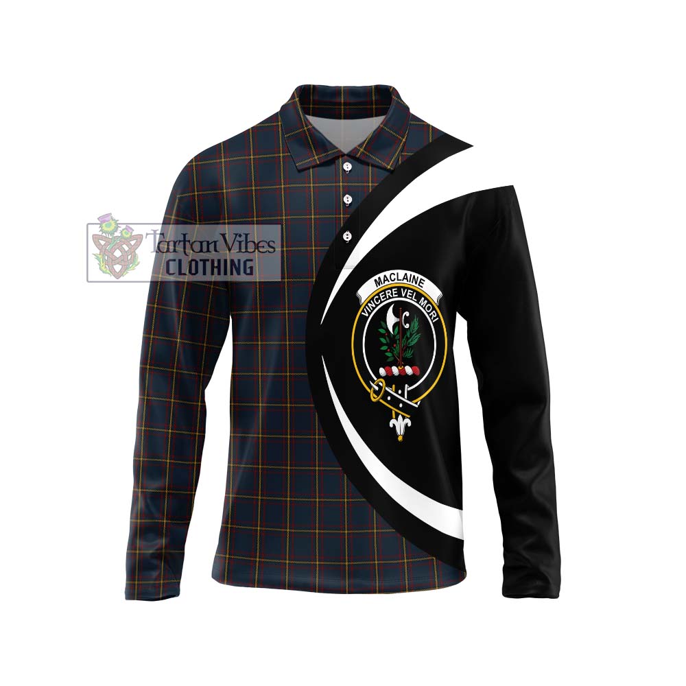 MacLaine of Lochbuie Hunting Tartan Long Sleeve Polo Shirt with Family Crest Circle Style Unisex - Tartan Vibes Clothing