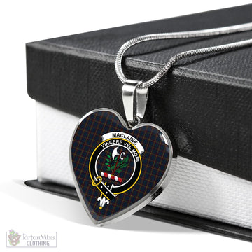 MacLaine of Lochbuie Hunting Tartan Heart Necklace with Family Crest