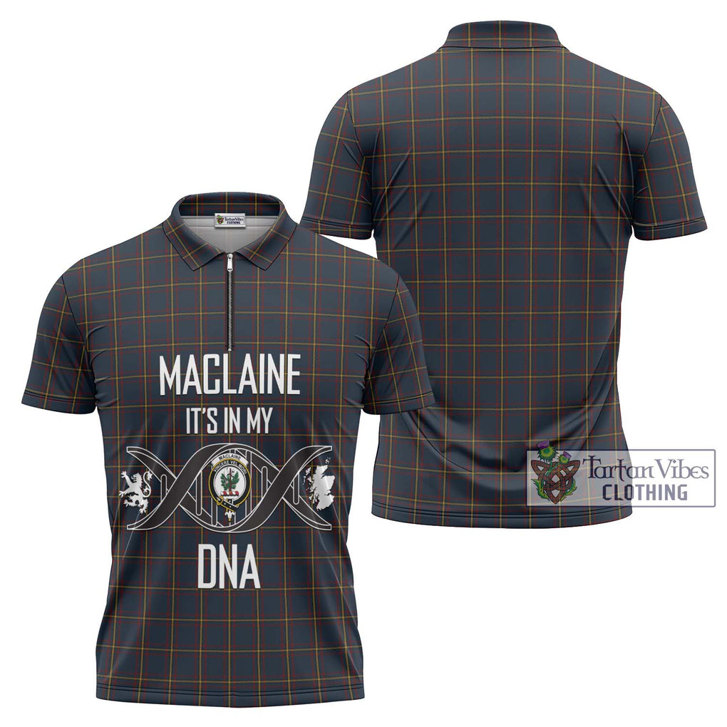 MacLaine of Lochbuie Hunting Tartan Zipper Polo Shirt with Family Crest DNA In Me Style Unisex - Tartanvibesclothing Shop