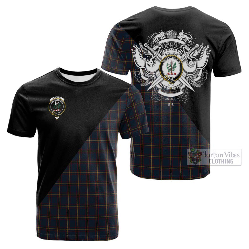 Tartan Vibes Clothing MacLaine of Lochbuie Hunting Tartan Cotton T-shirt with Family Crest and Military Logo Style