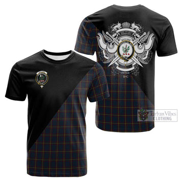 MacLaine of Lochbuie Hunting Tartan Cotton T-shirt with Family Crest and Military Logo Style