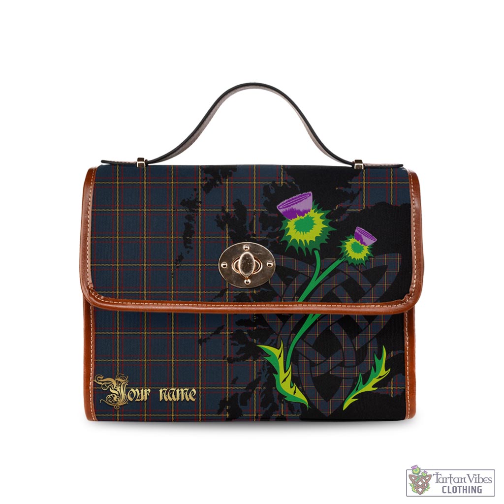 Tartan Vibes Clothing MacLaine of Lochbuie Hunting Tartan Waterproof Canvas Bag with Scotland Map and Thistle Celtic Accents