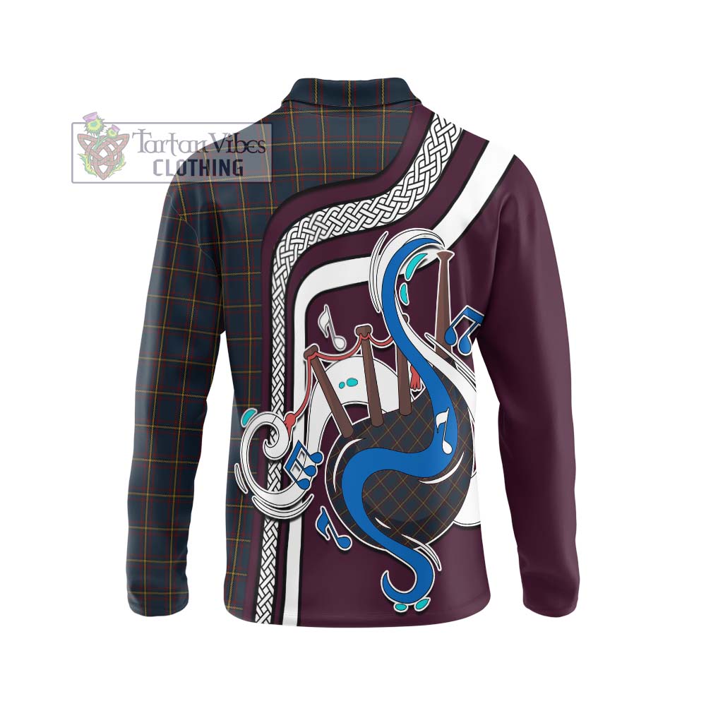 Tartan Vibes Clothing MacLaine of Lochbuie Hunting Tartan Long Sleeve Polo Shirt with Epic Bagpipe Style