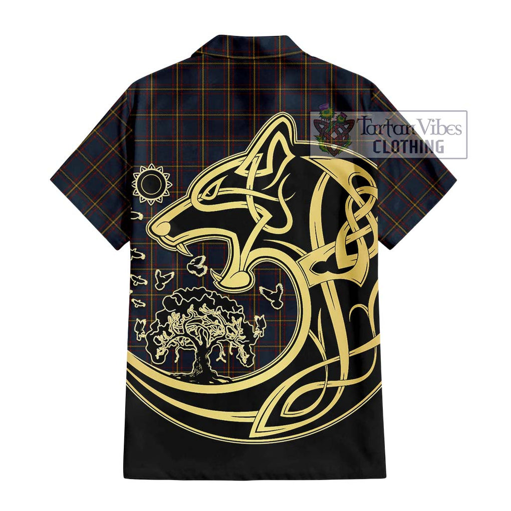 MacLaine of Lochbuie Hunting Tartan Short Sleeve Button Shirt with Family Crest Celtic Wolf Style - Tartan Vibes Clothing