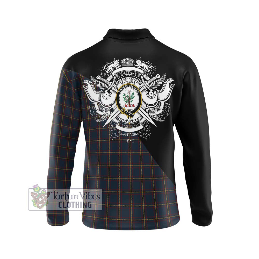 MacLaine of Lochbuie Hunting Tartan Long Sleeve Polo Shirt with Family Crest and Military Logo Style - Tartanvibesclothing Shop