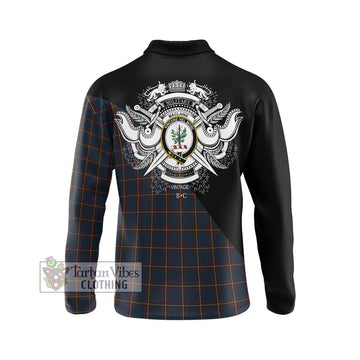 MacLaine of Lochbuie Hunting Tartan Long Sleeve Polo Shirt with Family Crest and Military Logo Style