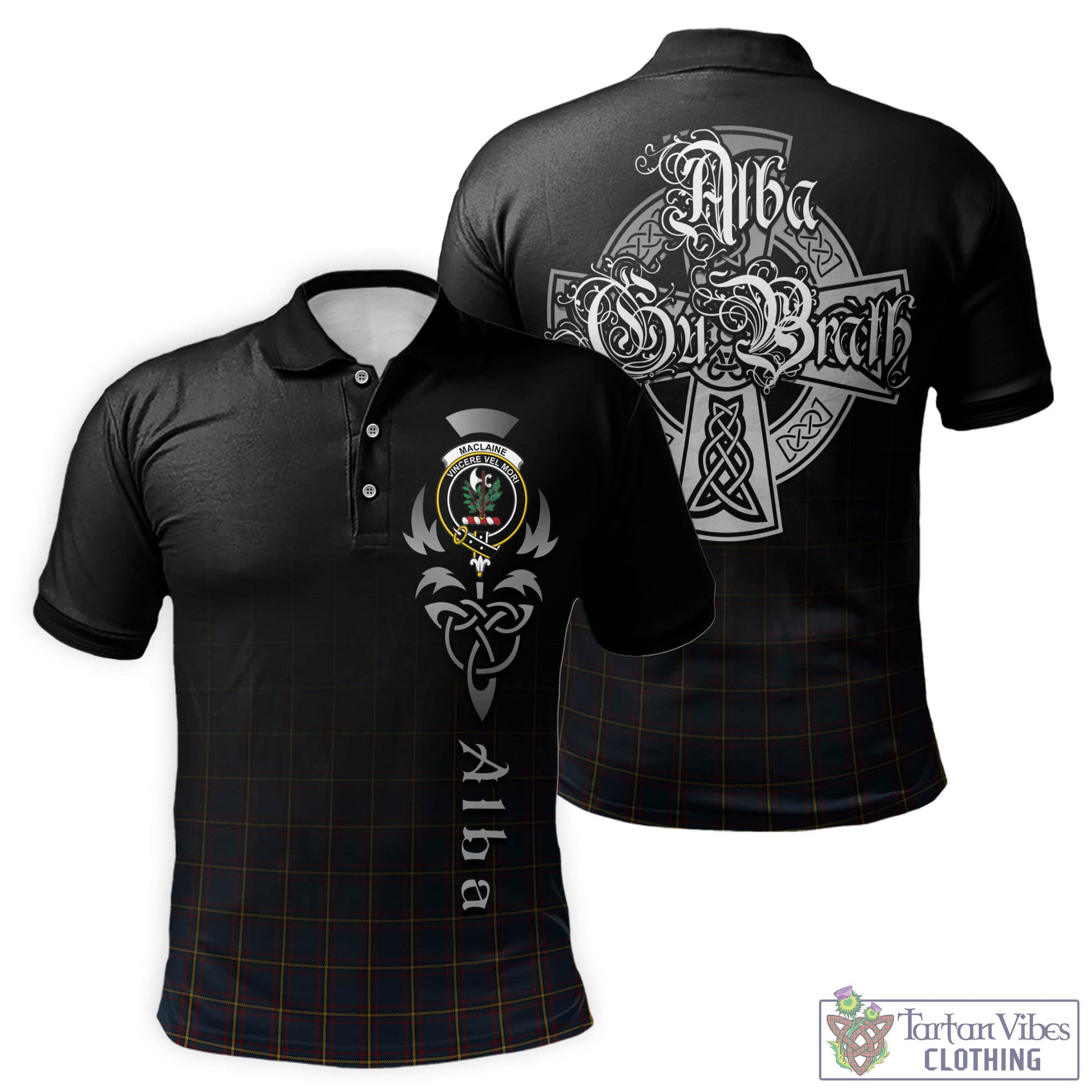 Tartan Vibes Clothing MacLaine of Lochbuie Hunting Tartan Polo Shirt Featuring Alba Gu Brath Family Crest Celtic Inspired