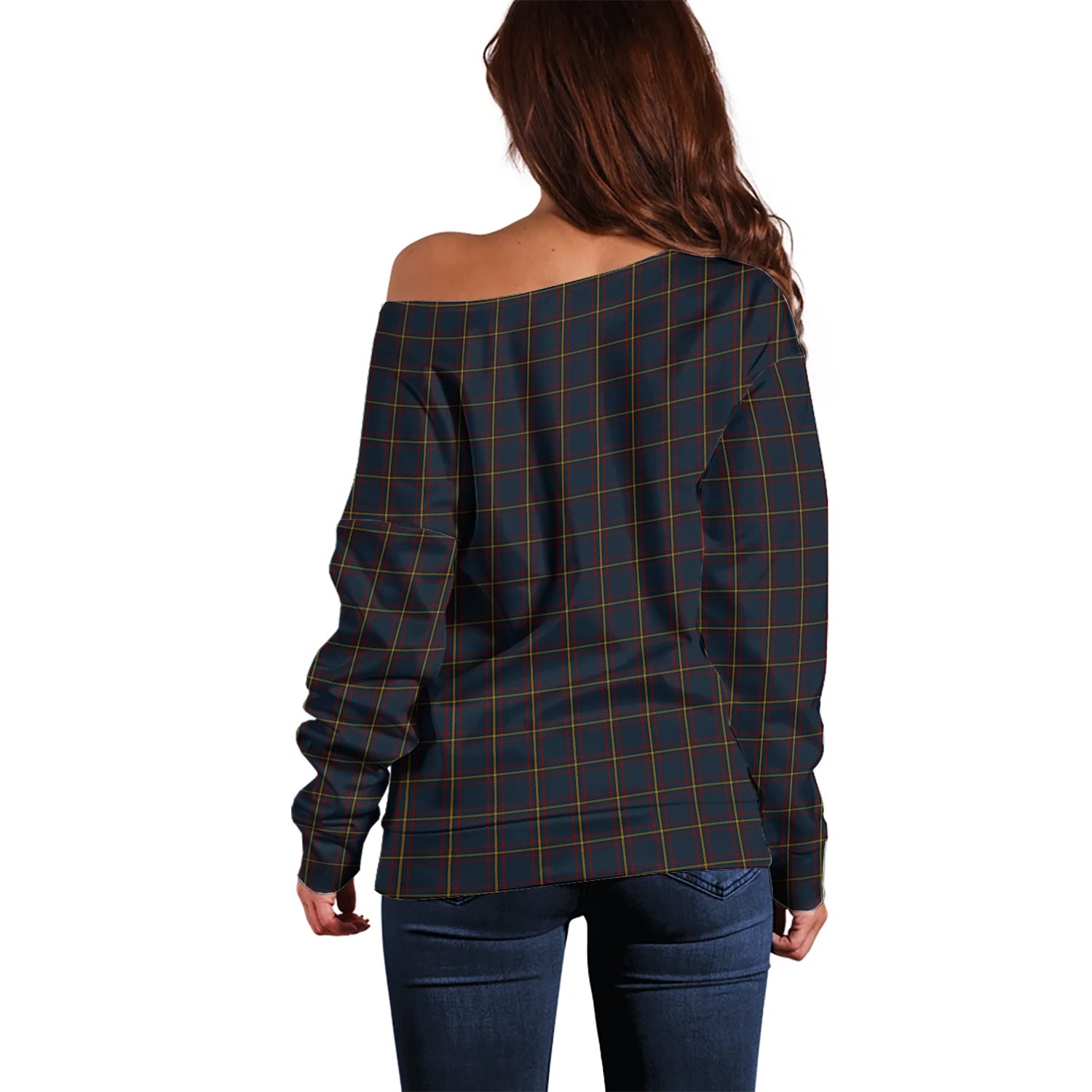 MacLaine of Lochbuie Hunting Tartan Off Shoulder Women Sweater with Family Crest - Tartanvibesclothing