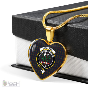 MacLaine of Lochbuie Hunting Tartan Heart Necklace with Family Crest