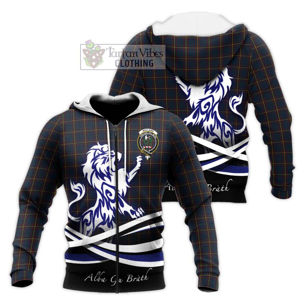 MacLaine of Lochbuie Hunting Tartan Knitted Hoodie with Alba Gu Brath Regal Lion Emblem Unisex Knitted Zip Hoodie - Tartanvibesclothing Shop