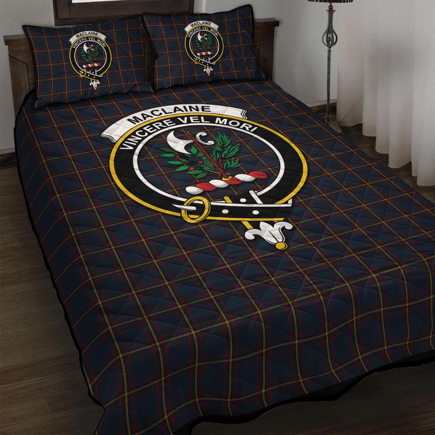 MacLaine of Lochbuie Hunting Tartan Quilt Bed Set with Family Crest - Tartan Vibes Clothing