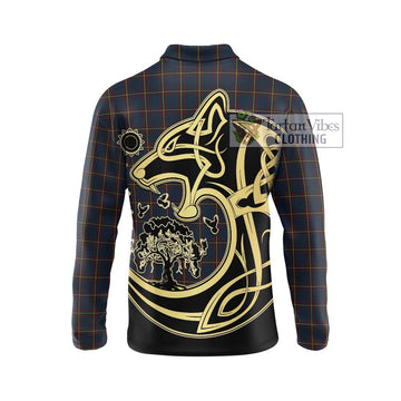 MacLaine of Lochbuie Hunting Tartan Long Sleeve Polo Shirt with Family Crest Celtic Wolf Style