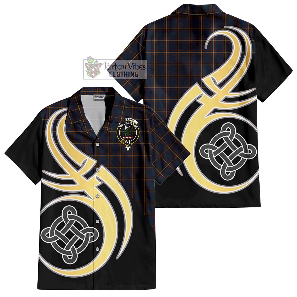 MacLaine of Lochbuie Hunting Tartan Short Sleeve Button Shirt with Family Crest and Celtic Symbol Style - Tartan Vibes Clothing