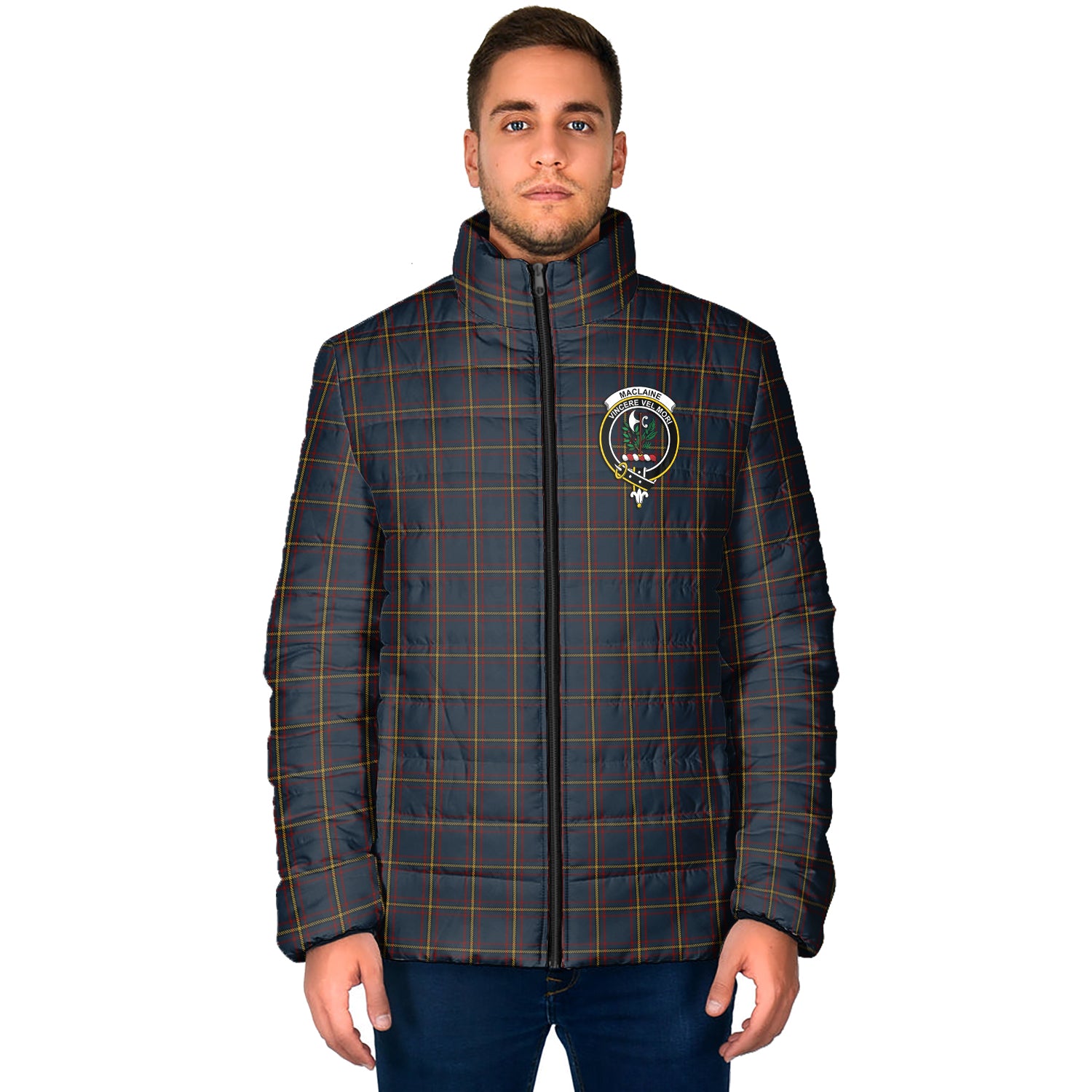 MacLaine of Lochbuie Hunting Tartan Padded Jacket with Family Crest - Tartan Vibes Clothing