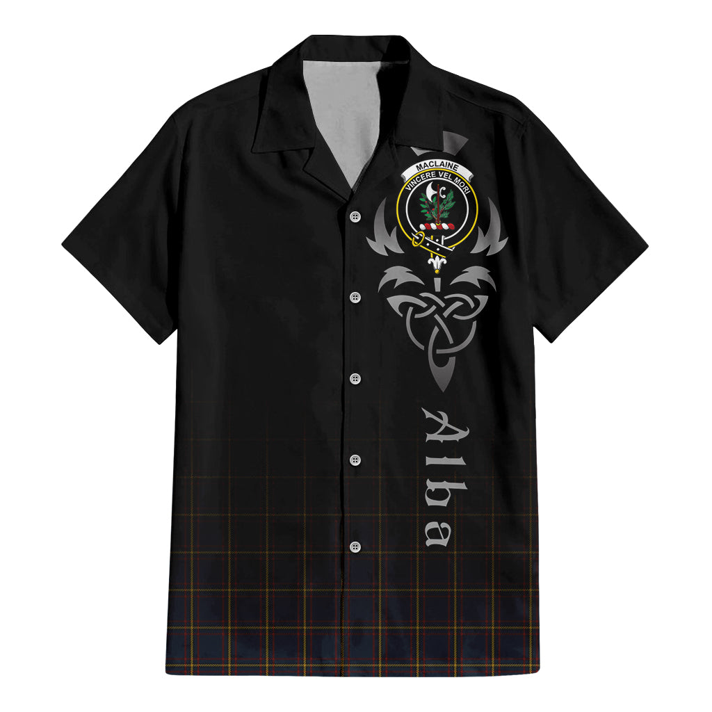 Tartan Vibes Clothing MacLaine of Lochbuie Hunting Tartan Short Sleeve Button Up Featuring Alba Gu Brath Family Crest Celtic Inspired