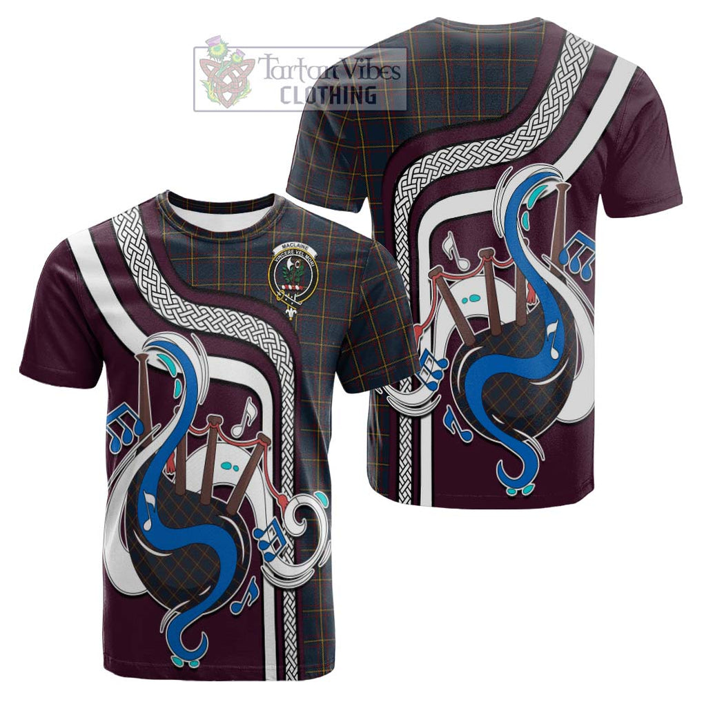 Tartan Vibes Clothing MacLaine of Lochbuie Hunting Tartan Cotton T-shirt with Epic Bagpipe Style