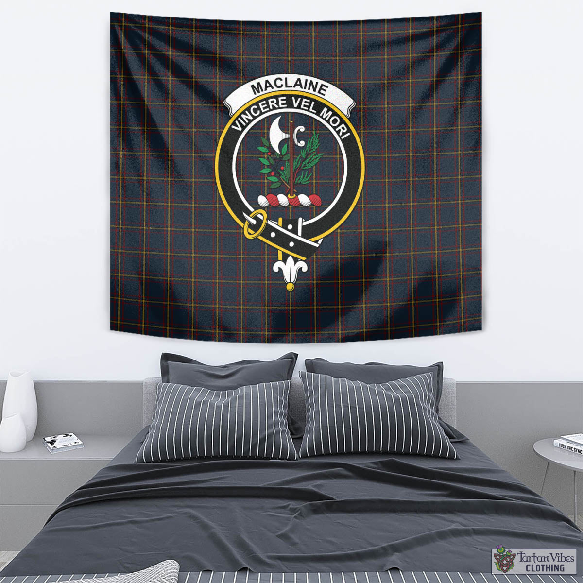 Tartan Vibes Clothing MacLaine of Lochbuie Hunting Tartan Tapestry Wall Hanging and Home Decor for Room with Family Crest