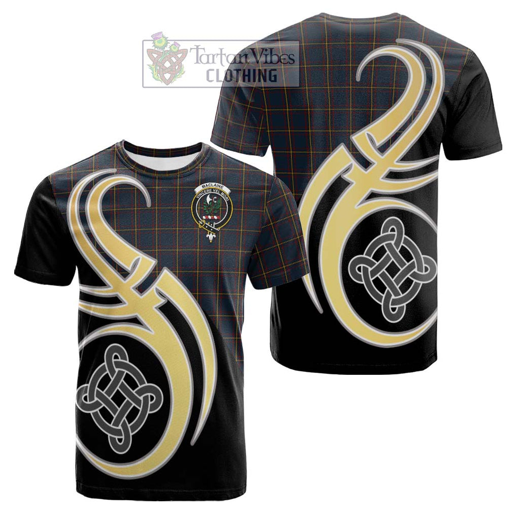 Tartan Vibes Clothing MacLaine of Lochbuie Hunting Tartan Cotton T-shirt with Family Crest and Celtic Symbol Style