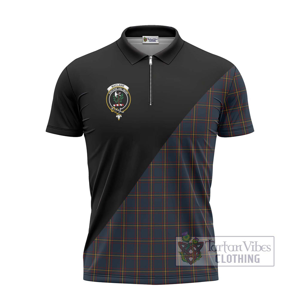 MacLaine of Lochbuie Hunting Tartan Zipper Polo Shirt with Family Crest and Military Logo Style - Tartanvibesclothing Shop