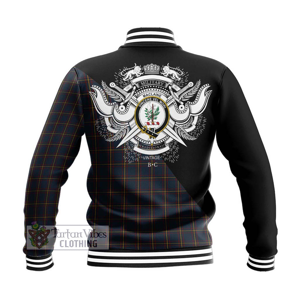 MacLaine of Lochbuie Hunting Tartan Baseball Jacket with Family Crest and Military Logo Style - Tartanvibesclothing Shop