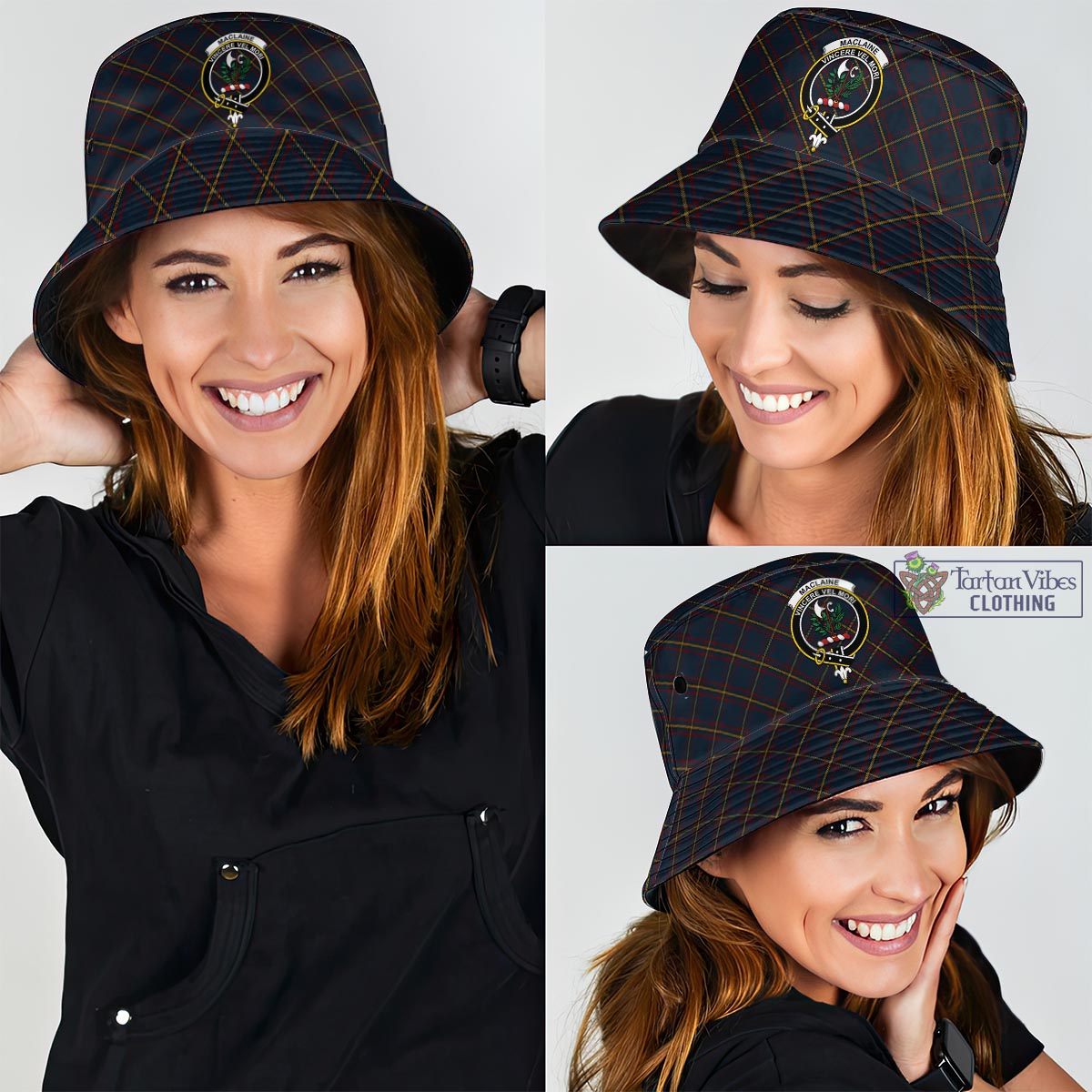 Tartan Vibes Clothing MacLaine of Lochbuie Hunting Tartan Bucket Hat with Family Crest