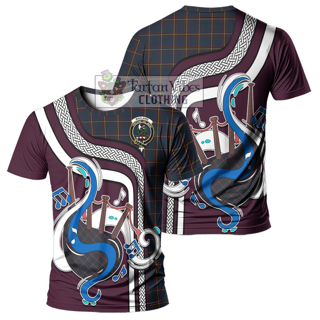 MacLaine of Lochbuie Hunting Tartan T-Shirt with Epic Bagpipe Style - Tartanvibesclothing Shop