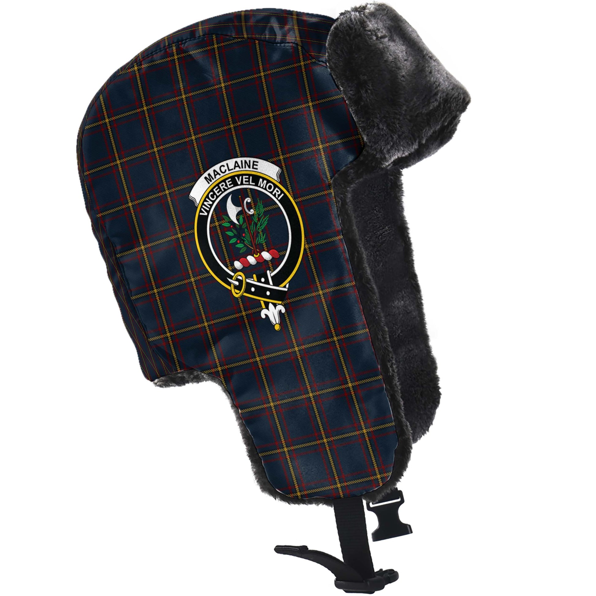 MacLaine of Lochbuie Hunting Tartan Winter Trapper Hat with Family Crest - Tartanvibesclothing