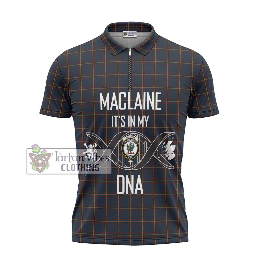 MacLaine of Lochbuie Hunting Tartan Zipper Polo Shirt with Family Crest DNA In Me Style - Tartanvibesclothing Shop