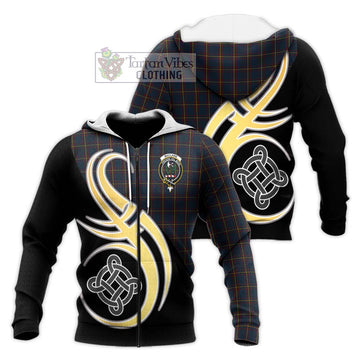 MacLaine of Lochbuie Hunting Tartan Knitted Hoodie with Family Crest and Celtic Symbol Style