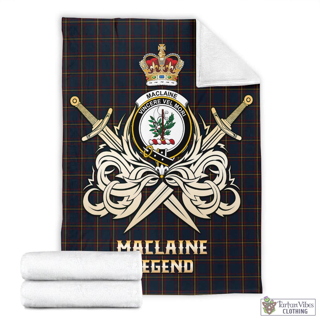 Tartan Vibes Clothing MacLaine of Lochbuie Hunting Tartan Blanket with Clan Crest and the Golden Sword of Courageous Legacy