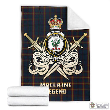 MacLaine of Lochbuie Hunting Tartan Blanket with Clan Crest and the Golden Sword of Courageous Legacy