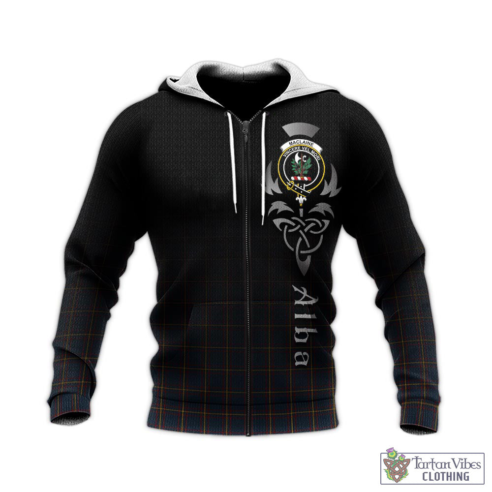 Tartan Vibes Clothing MacLaine of Lochbuie Hunting Tartan Knitted Hoodie Featuring Alba Gu Brath Family Crest Celtic Inspired