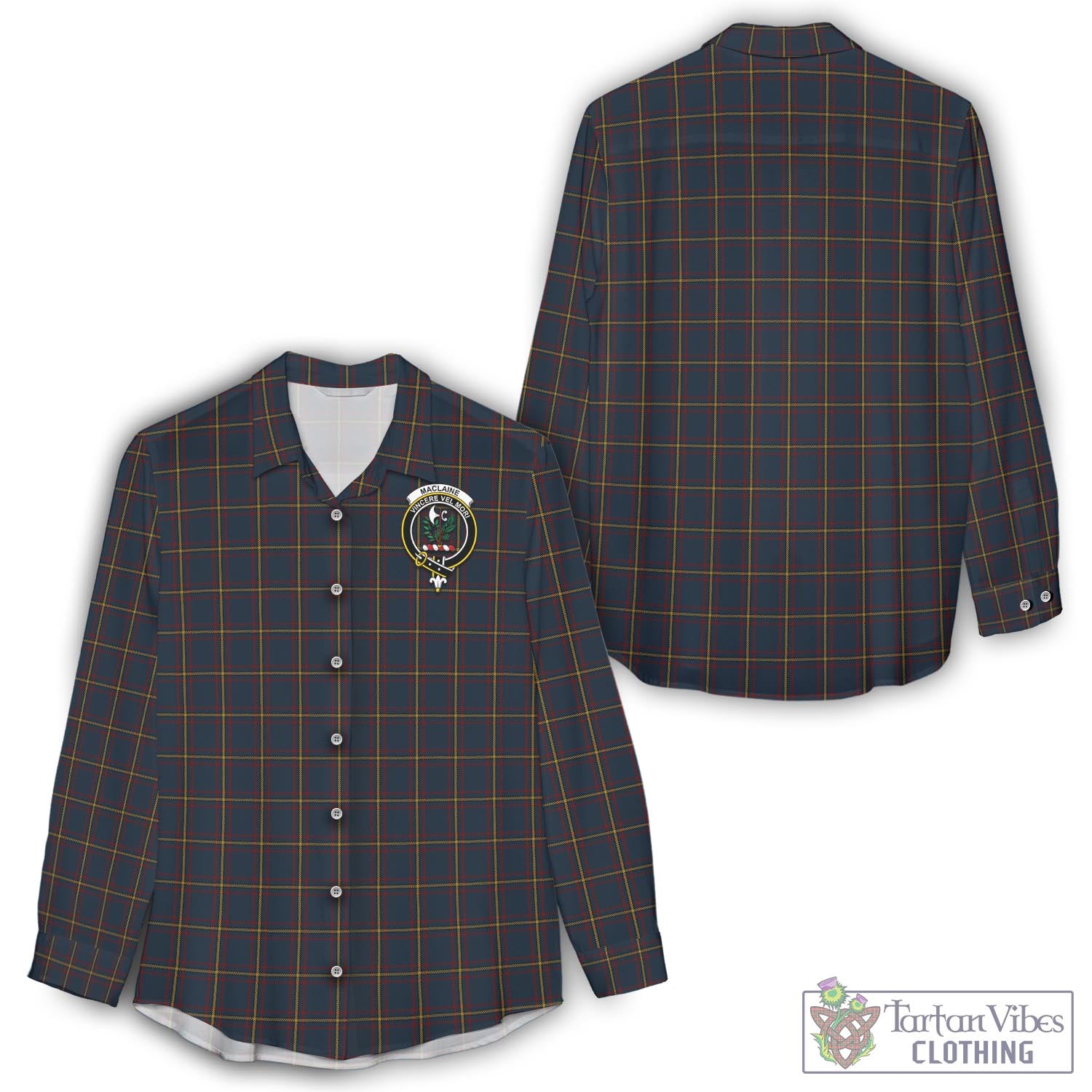 Tartan Vibes Clothing MacLaine of Lochbuie Hunting Tartan Womens Casual Shirt with Family Crest